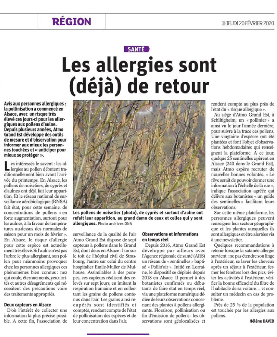20.02.20 DNA article pollen et Pollinair